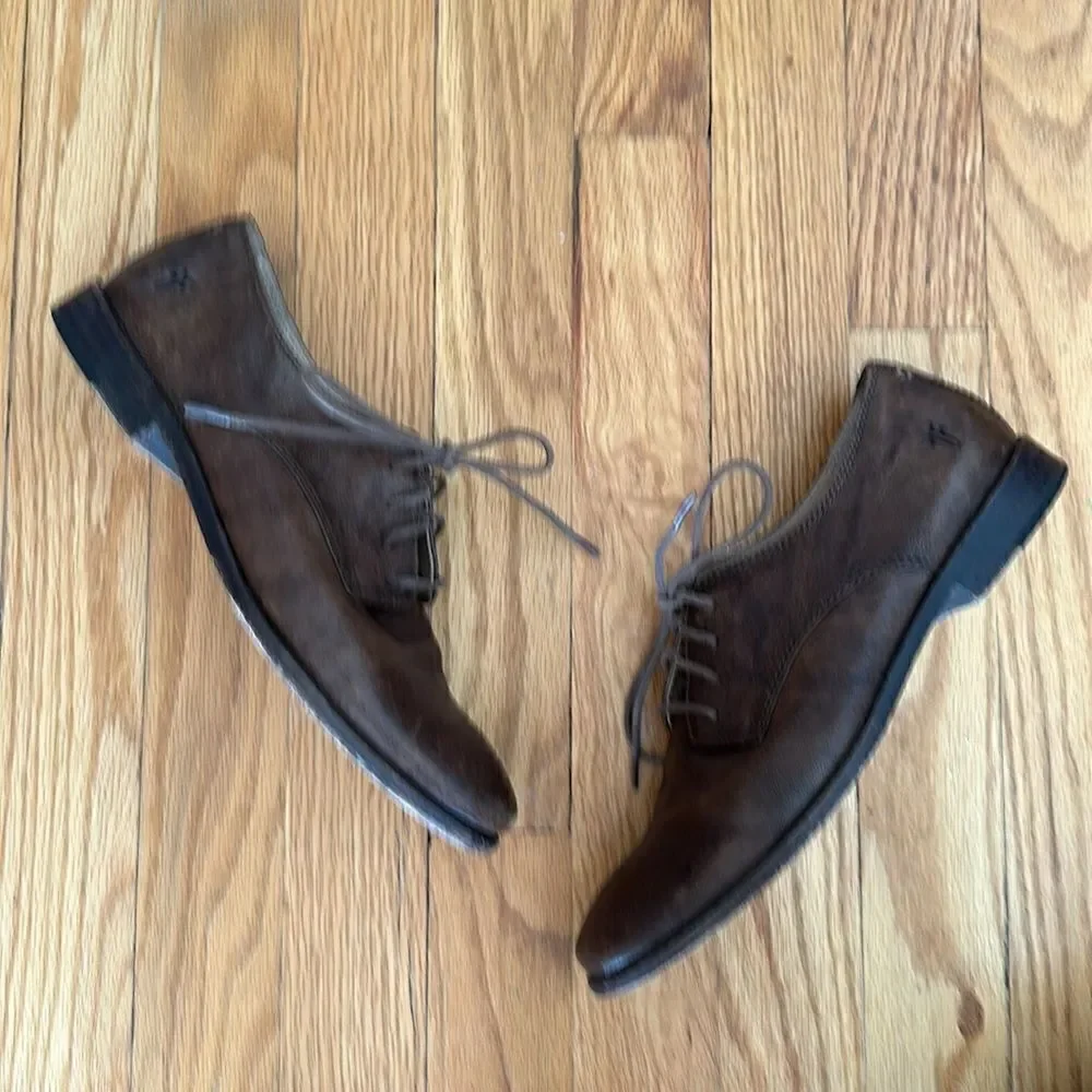 Frye sz 8 Anna Oxford brown leather with laces great pre owned condition